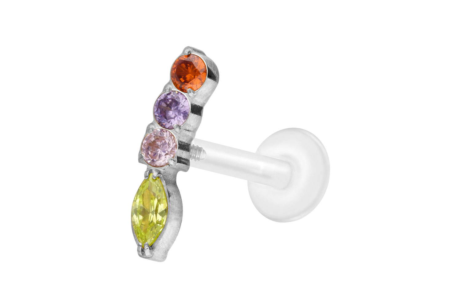 PTFE Labret Piercing mit Innengewinde + Titan-Aufsatz BUNTER KRISTALLBOGEN